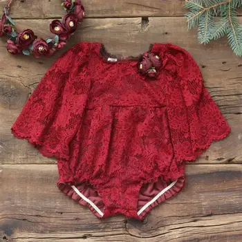 

Newborn Baby Girl Clothes Long Sleeve Lace Red Flower Romper Baby Girl Xmas Jumpsuit Outfits 0-24M