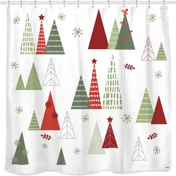 

Custom Series Christmas Theme Geometric Modern Christmas Tree Design Washable Waterproof And Durable Bathroom Shower Curtain