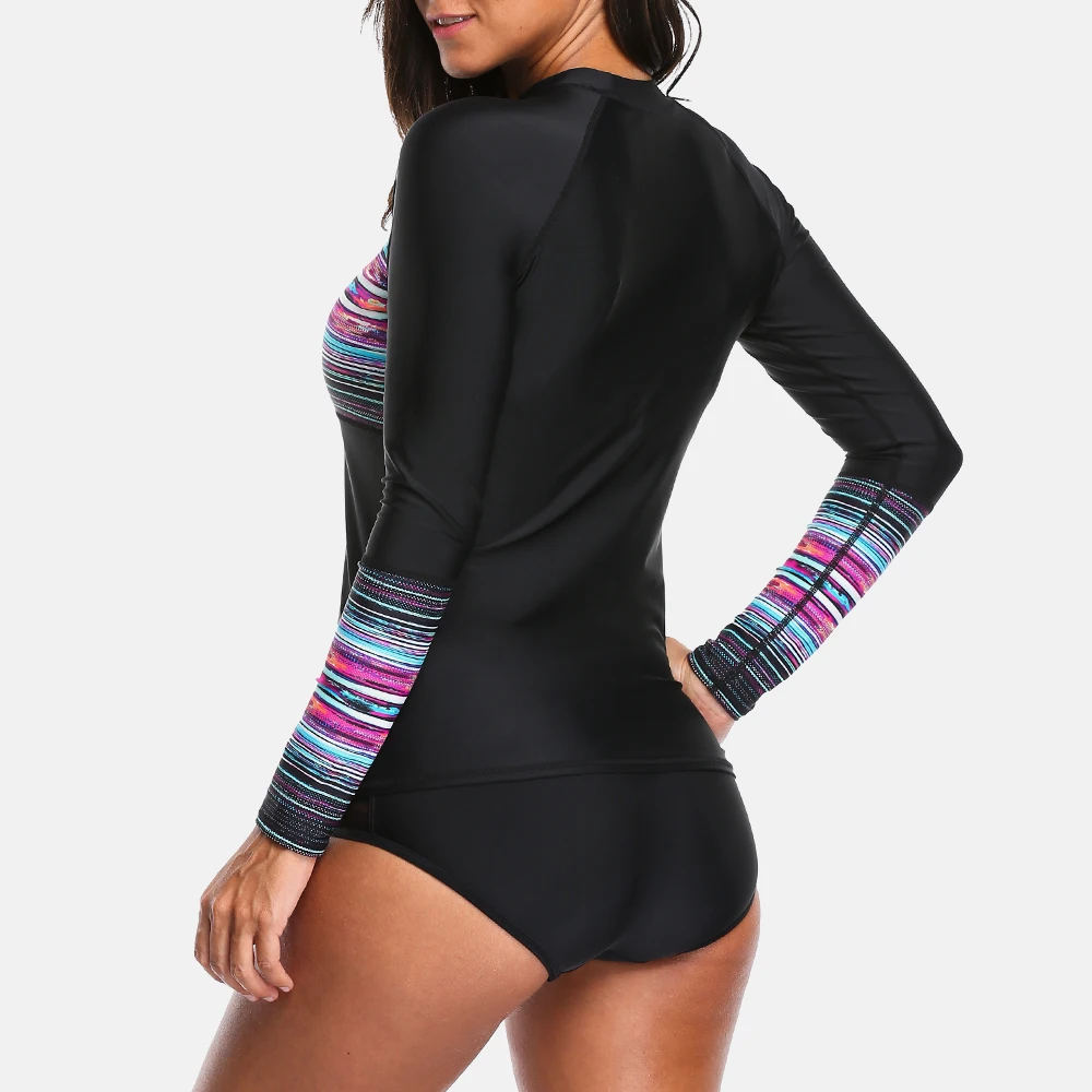 Anfilia Women's Long Sleeve Rashguard Print Patchwork Quick-drying Shirt Surfing Top Hiking Shirts Rash Guard UPF50+ T-shirts