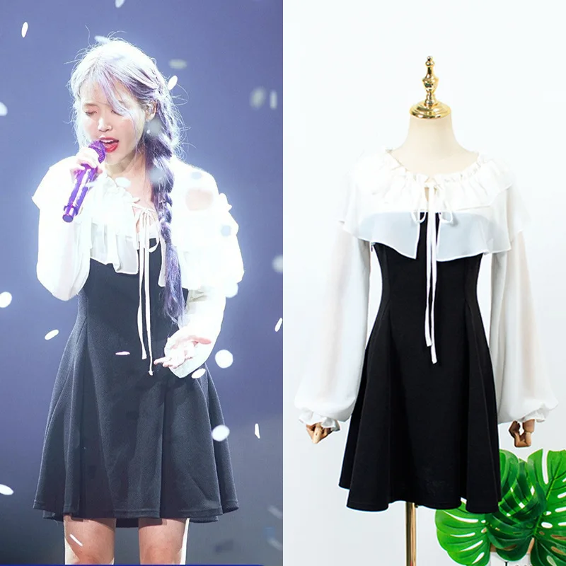 

kpop IU Lee Ji Eun same summer Fashion temperament slim black white splice dress ladies korean Harajuku style sexy women dresses