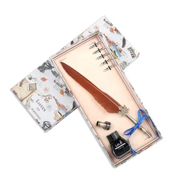 

New Feather Pen Retro Drowning Feather Pen Set Creative Gift Stationery Writing Tool Creative Christmas Gift Pen