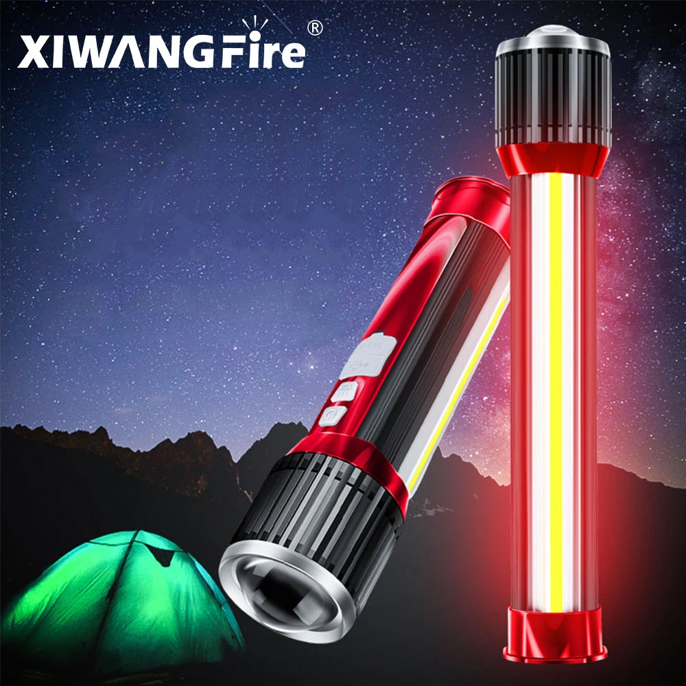 Novelty LED Flashlight Rotating Telescopic Zoom LED Torch with Side Light Rechargeable Camping Light Floodlight Can Charge Phone super bright flashlights