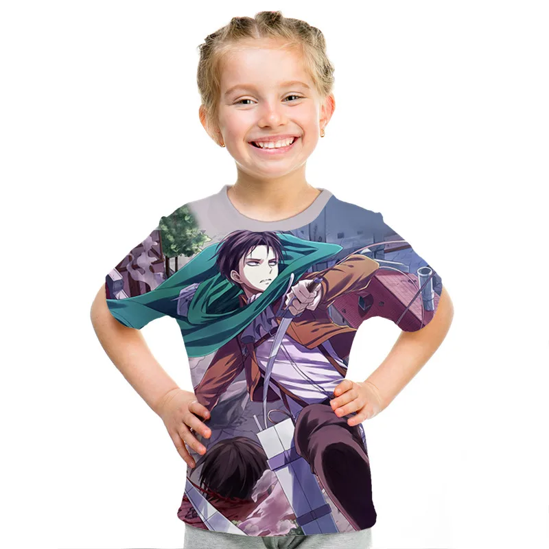 Удобная футболка с 3d принтом японского аниме «атака на Титанов» для мальчиков и девочек детская модная рубашка с аниме детская одежда с короткими рукавами