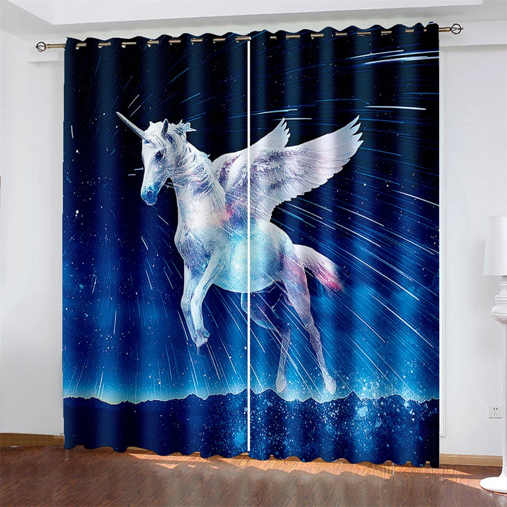 

3D Printed Blackout Curtain Unicorn Window Curtains for Bedroom Living Room Darkening Window Treatment Drapes 2 Panels