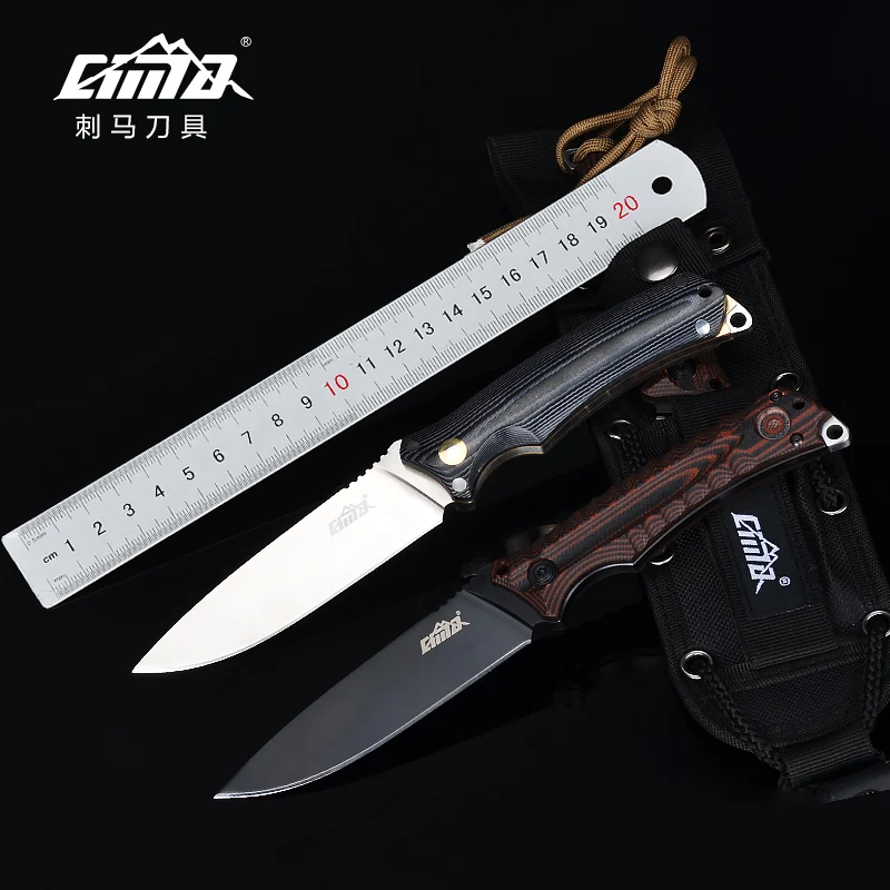 Нож для выживания под открытым небом ножны из стали и нейлона с ручкой Micarta G10 AUS-8 |