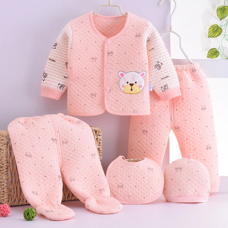 Baby Clothing Set luxury 0-3M Soft Newborn Infant Baby Suits Boy Girl ClothesTops Pants Bibs Hat 5Pcs/Set 100% Cotton Unisex Clothing Set For Baby Outfit Baby Clothing Set medium