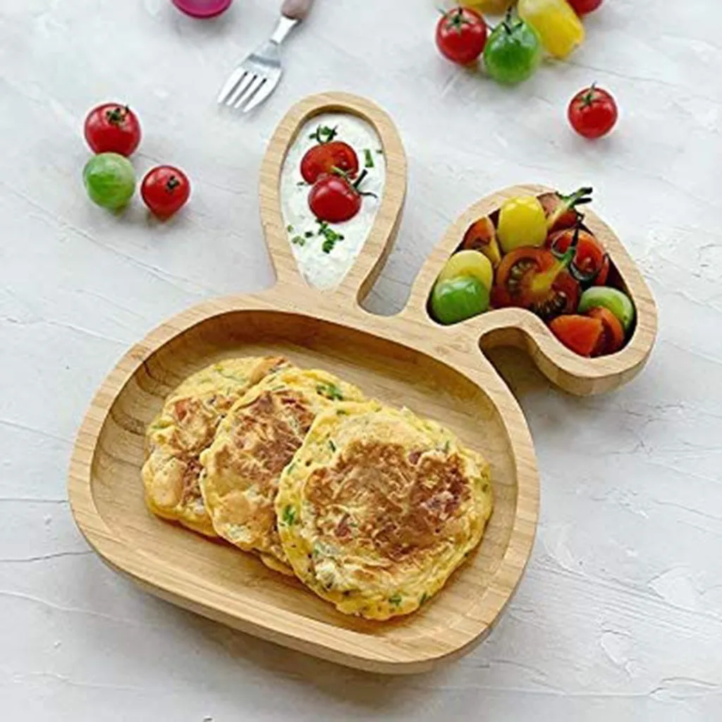 Набор силиконовых ложек для кормления ребенка Бамбуковая тарелка кролика чаша