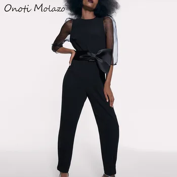 

Onoti Molazo Casual Women Rompers Jumpsuits Mesh Sleeve Elegant Ladies Rompers Jumpsuits Female 2020 Spring Summer New Fashion