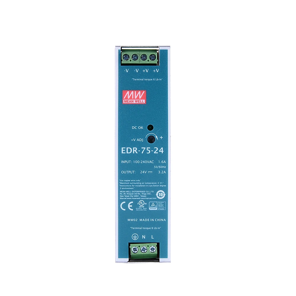 

Mean Well EDR-75-24 meanwell 24V DC 3.2A 76.8W Single Output Industrial DIN RAIL Power Supply