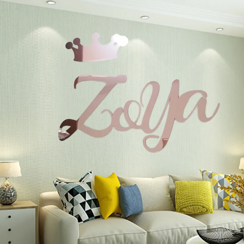 Custom Rose Gold Sign Wedding Baby Shower Party Decorations Personalized Mirror Acrylic Crown Name Letter Wall Hanger | Дом и сад