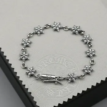 

Starfield S925 Sterling Silver Hexagram Bracelet Retro Thai Silver Men Women Youth Jewelry Bracelet Homme Hip Hop Style