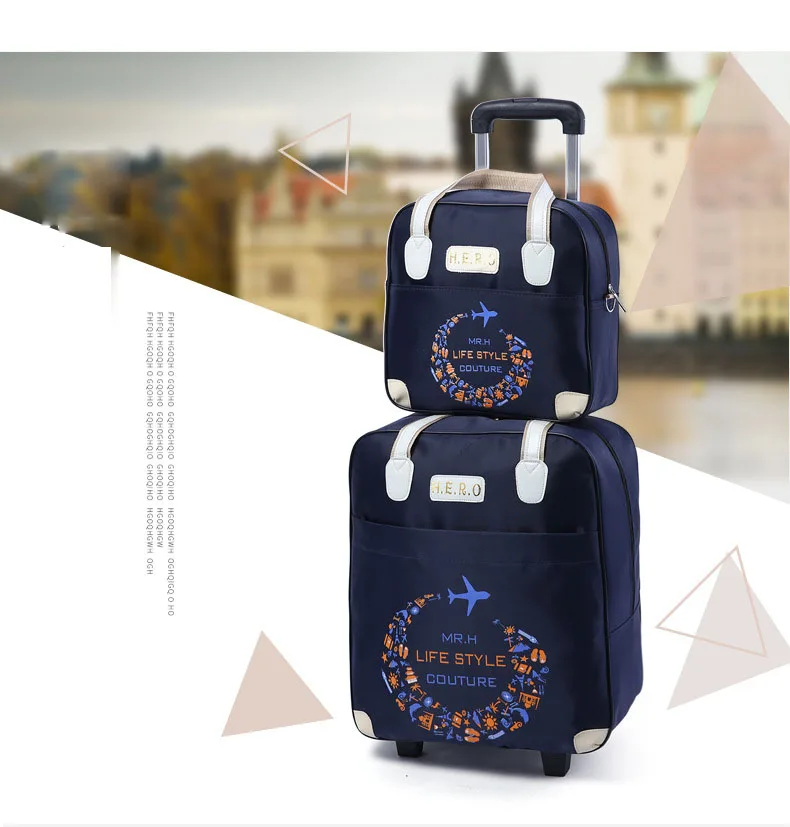 2PCS/SET Wheeled bag travel Women travel Handbag wheels trolley bags large capacity Boarding bag Travel Luggage Suitcase Bag