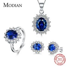 7 цветов, Классические настоящие 925 пробы, серебряные ювелирные наборы, модные серьги, прозрачный овальный кристалл, подвеска, ожерелье для женщин, цепочка