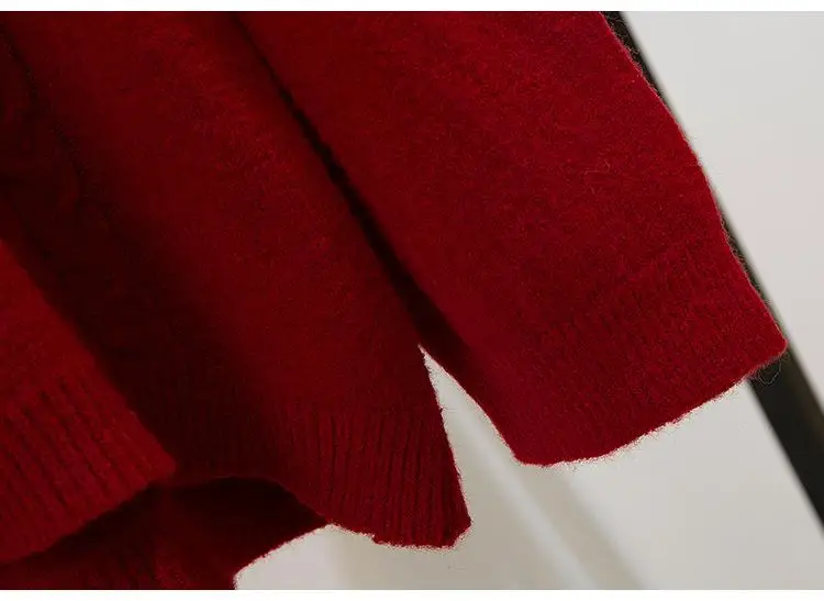ICHOIX элегантный свитер+ юбка корейские костюмы женский комплект из 2 предметов Бордовый топ и клетчатая юбка зимний комплект одежды из 2 предметов