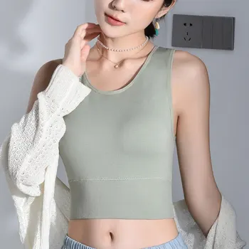 

Women Crop Top Vest With Detachable Chest Pad Camisole Workout Tank Tops A66