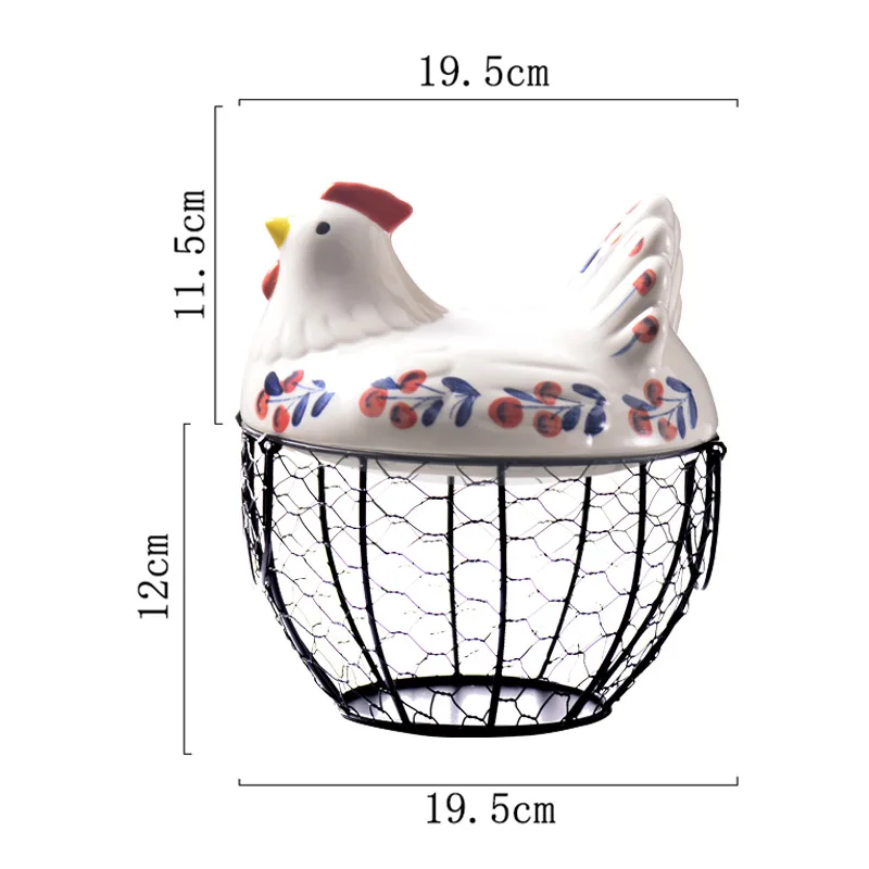 Ceramic Egg Holder Chicken Wire Egg Basket Fruit Basket Collection Ceramic Hen Oraments Decoration Kitchen Storage 19cm x 22cm, Size: 16, Black