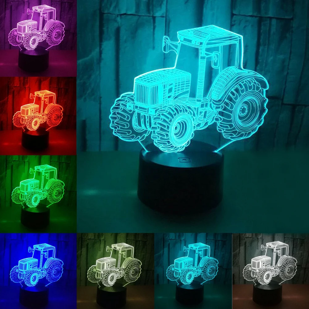 

Decorative Night Light 7 Colors Party Led Atmosphere Lamp Tractor Shape Touch Control Kids Bedroom Funny 3D Illusion Home Gifts