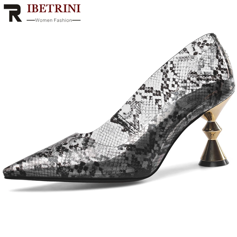 

RIBETRINI New Summer Party Sexy Transparent PVC Pumps Cool Snake Veins Party Pumps Women High Heels Pointed Toe Shoes Woman