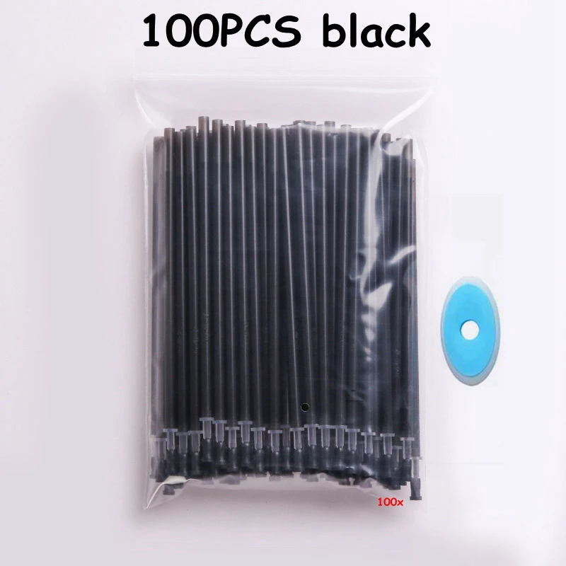Black ink-100pcs-Bag 100 шт./компл. стираемая ручка с заправляемым стержнем моющиеся ручка стержень гелевая ручка 0,5 мм синий/черный ручек молочного цвета стержень для школы и офиса письменные канцелярский подарок - Цвет: Black ink-100pcs-Bag