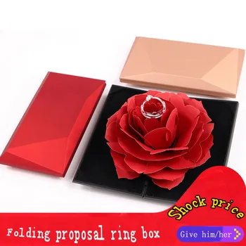 

Creative Spin Rose Engagement Ring Box Coin Jewelry Gift Box Matte Velvet Ring Box For Proposal Wedding Ring Jewelry Gift Case