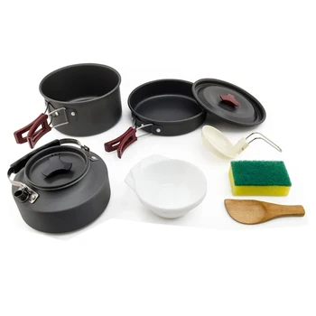 

Portable Camping Cookware Set 12Pcs Outdoor Non-Stick Cooking Pot Pan Tea Kettle Set Camping Cookware Mess Kit