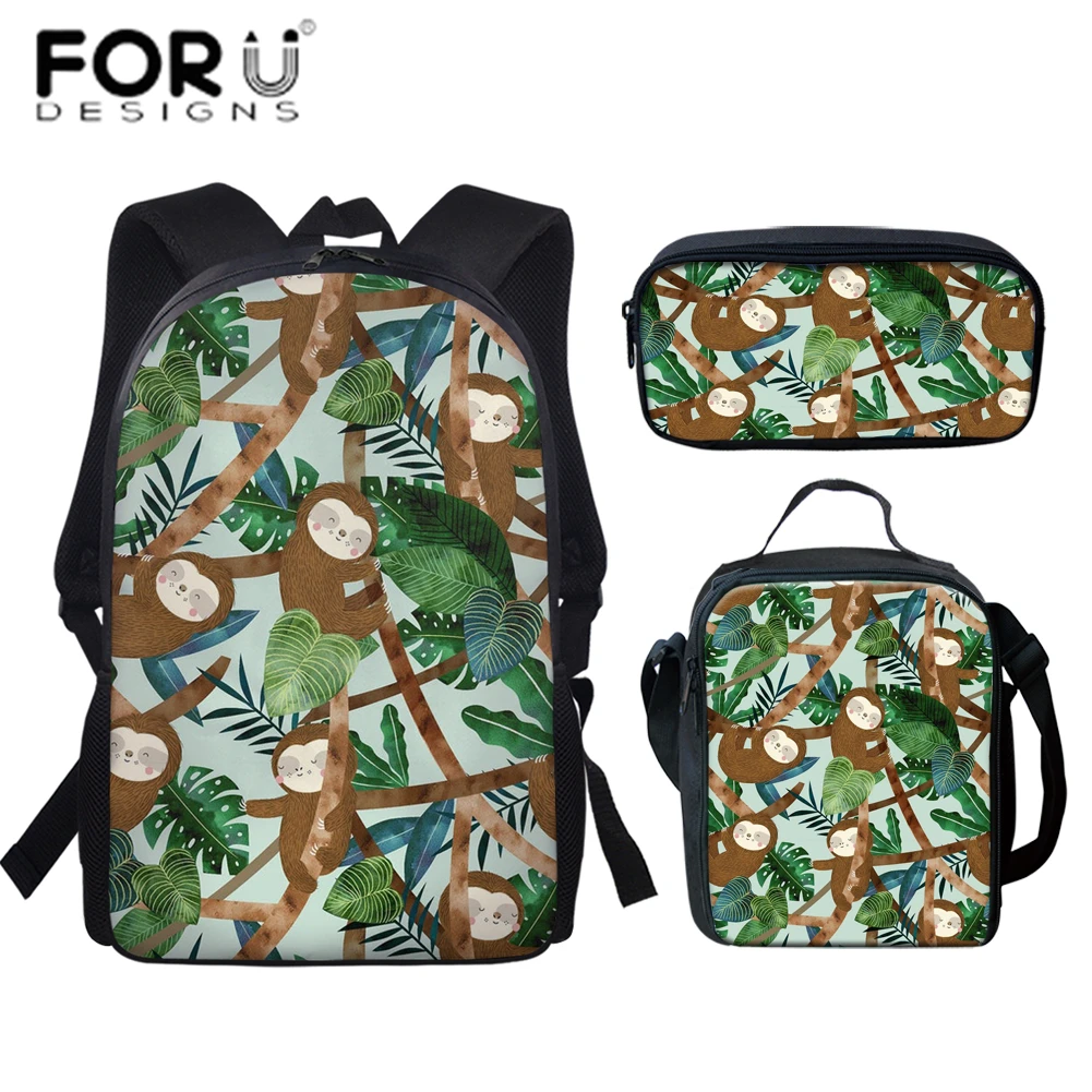 

FORUDESIGNS 3pcs School Bags Set for Kids Kawaii Sloth Print School Backpacks Child Primary Schoolbag Boys Girls Satchel mochila