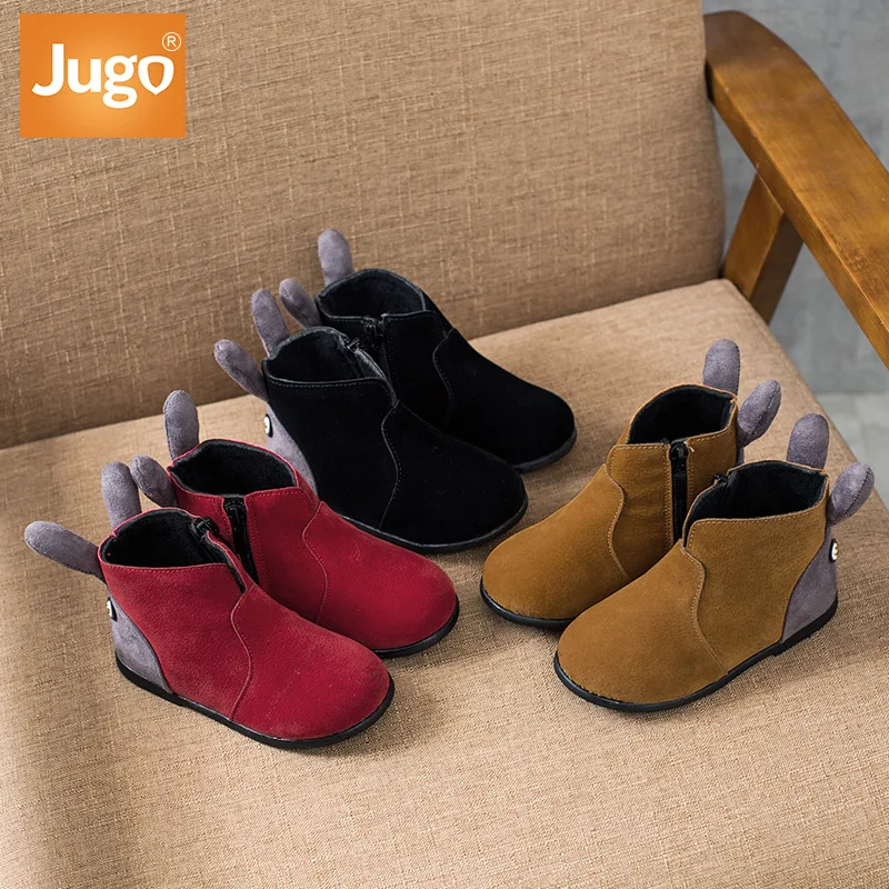 

Autumn And Winter New Style Boots Rabbit Eared plus Velvet Short Boots Warm Cotton Side Zipper Pigskin Anti-slip CHILDREN'S Shoe