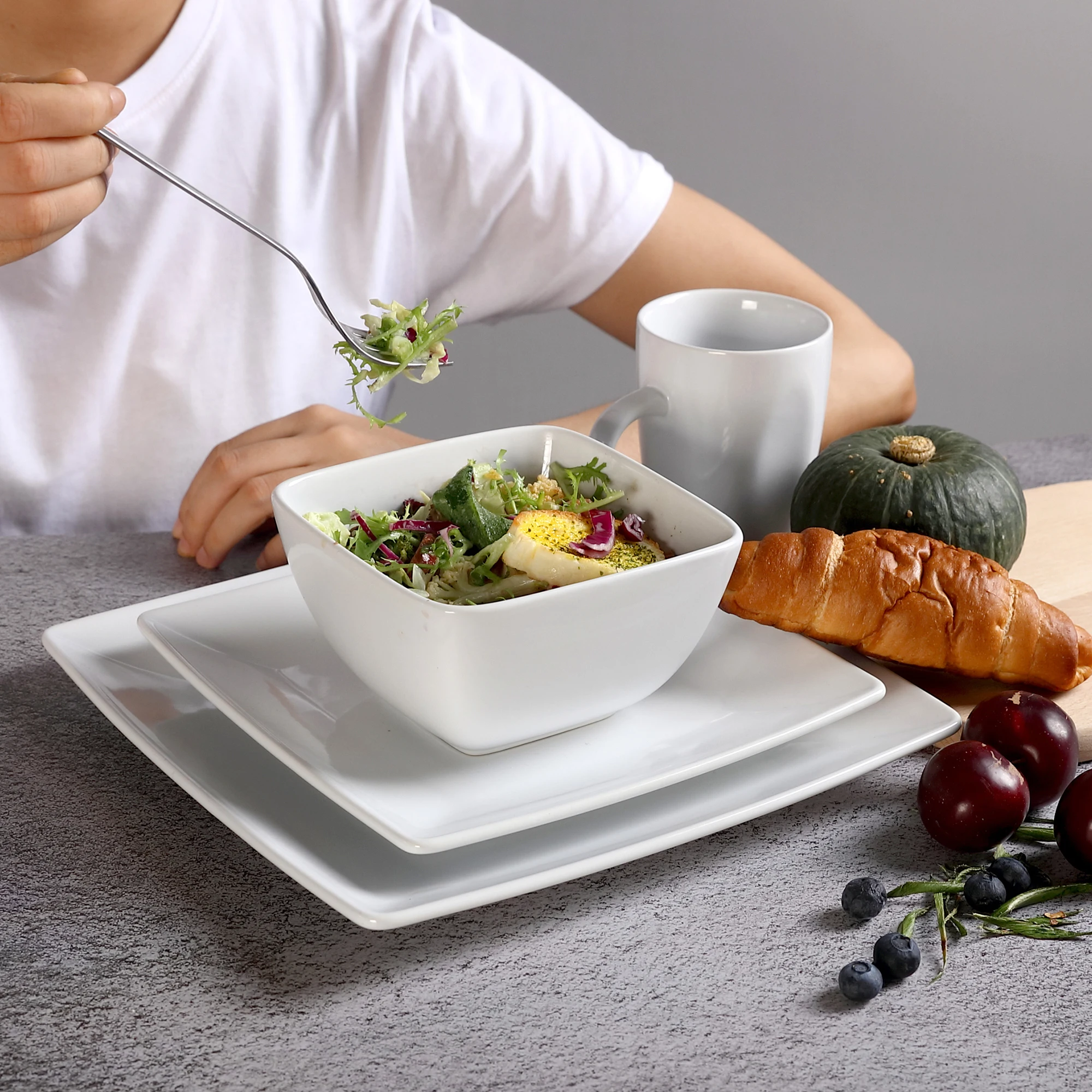 Vancasso SOHO 16/32/48-Piece White Ceramic Porcelain Square