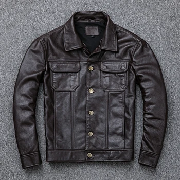 

Real Leather Jacket Men 100% Cow Leather Coat Short Vintage Men's Genuine Leather Jackets Motorcycle 2020 KJ2908