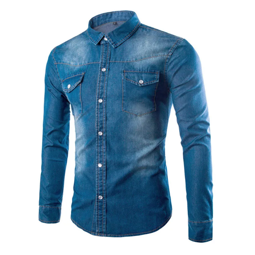 

MAGGIE'S WALKER Spring New European and American Style Large Size Casual Washed Pockets Slim Men's Long-sleeved Shirt