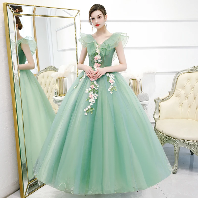 Quinceanera Dress New Elegant V-neck Party Prom Ball Gown Sweet Flower Vintage Quinceanera Dresses Plus Size Customized
