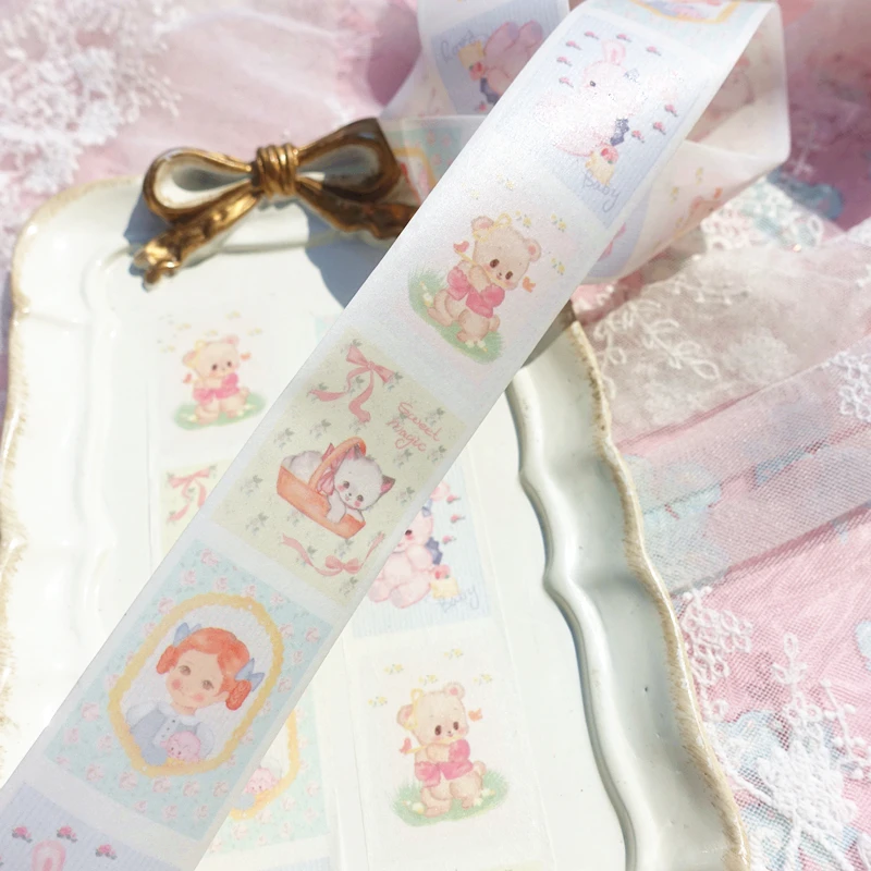 3cm Retro Cartoon Rabbit kawaii Bear Lazy Cat Vintage Beautiful Girl Maiden Heart Washi Tape DIY Scrapbookin Masking Tape