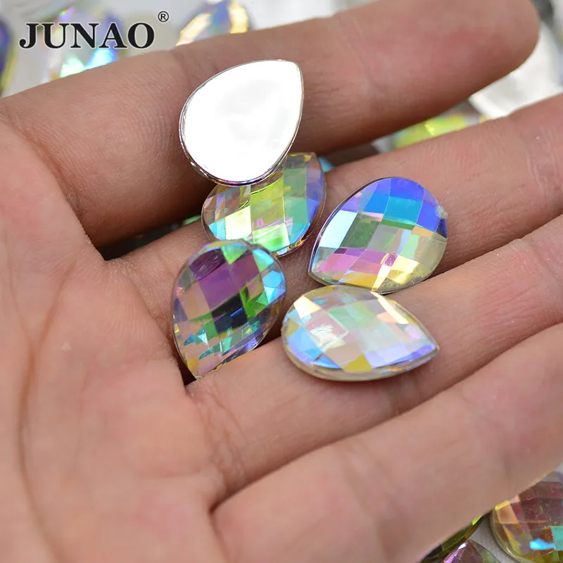 

JUNAO 500pcs 8*13mm 13*18mm Crystal AB Drop Acrylic Rhinestones Glue On Crystal Stones Flatback Strass Beads for DIY Dress
