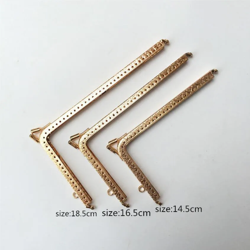 

10PCS 14.5 16.5 18.5cm L shape Embossed Light Gold Right Angle Coins Purse Frames DIY Metal Kiss Clasp Bags accessory for sewing