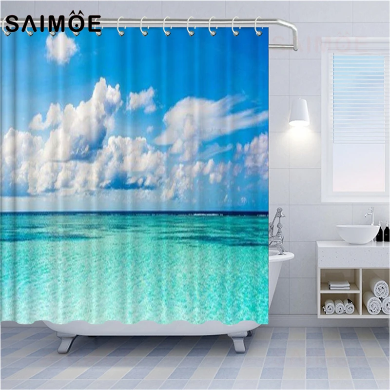 Занавеска для душа ATOMAX тропическая с видом на море водонепроницаемая пляжная