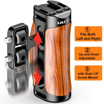 Aceosrios para camaras digitales ULANZI aula de cámara Universal R075, mango lateral para Sony, Canon, Nikon, mango de madera, Zapata fría para luz de vídeo y micrófono
