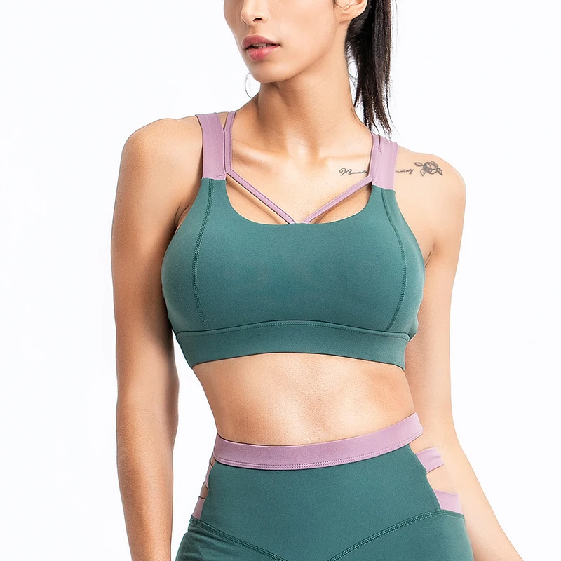 Yoga Sports Bra Woman Fitness Tank Shockproof Running Gym Yoga Underwear Fashion Sexy Contrast Color Stitching Sports Bra