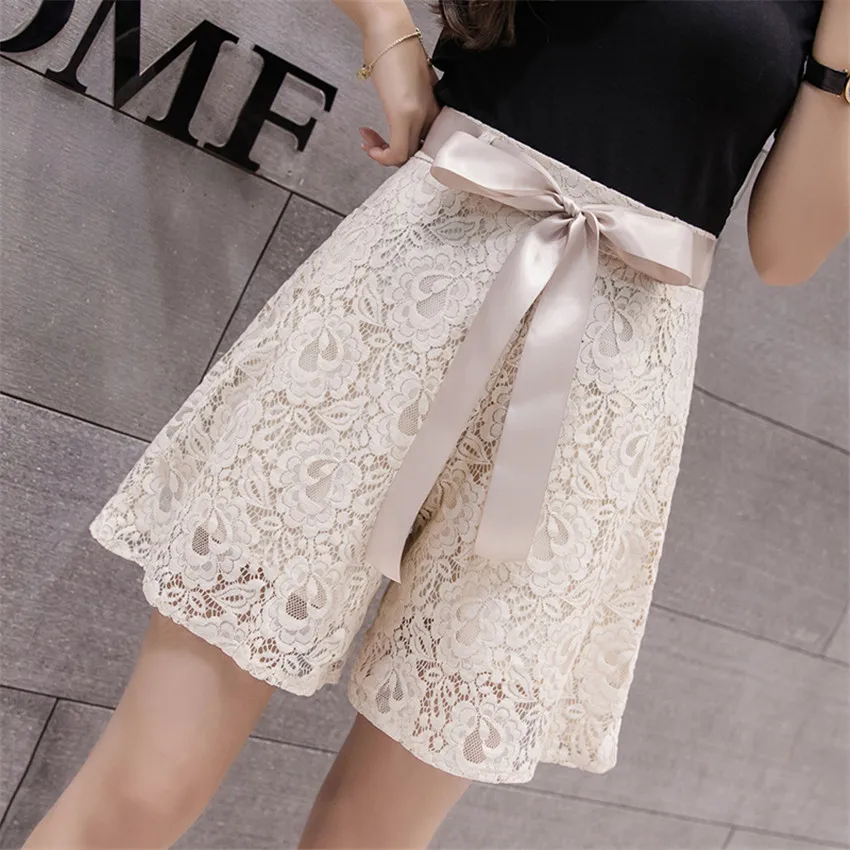 

Gowyimmes 2021 Summer Big Size S-XL Girl Loose Lace Shorts Women A-line Shorts Lady High Waist Wide Leg Shorts Outwear Hot PD953