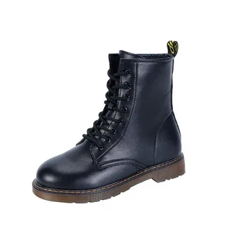 

Female Winter Shoes For Martin Boots Spring And Autumn Wild Women's Shoes Thick-soled Mid-Calf Wear-resistant Lace-up Leather