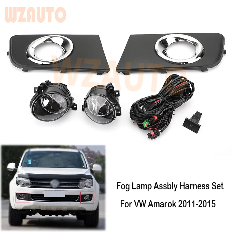 

WZAUTO Front Bumper Full Set Fog Light Spot Driving Lamp Chrome Cover Wire Harness Switch For Volkswagen Vw Amarok 2011-2015