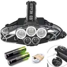 Светодиодный налобный фонарь 50000LM 5 светодиодный светильник ультра яркий головной светильник USB Перезаряжаемый 4 режима вспышка светильник водонепроницаемый для рыбалки и охоты