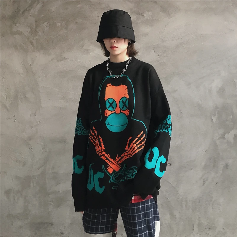 Korobov Harajuku, мультяшный вязаный жаккардовый женский свитер, уличная одежда в стиле хип-хоп, Sueter Mujer, уличные пуловеры 79326