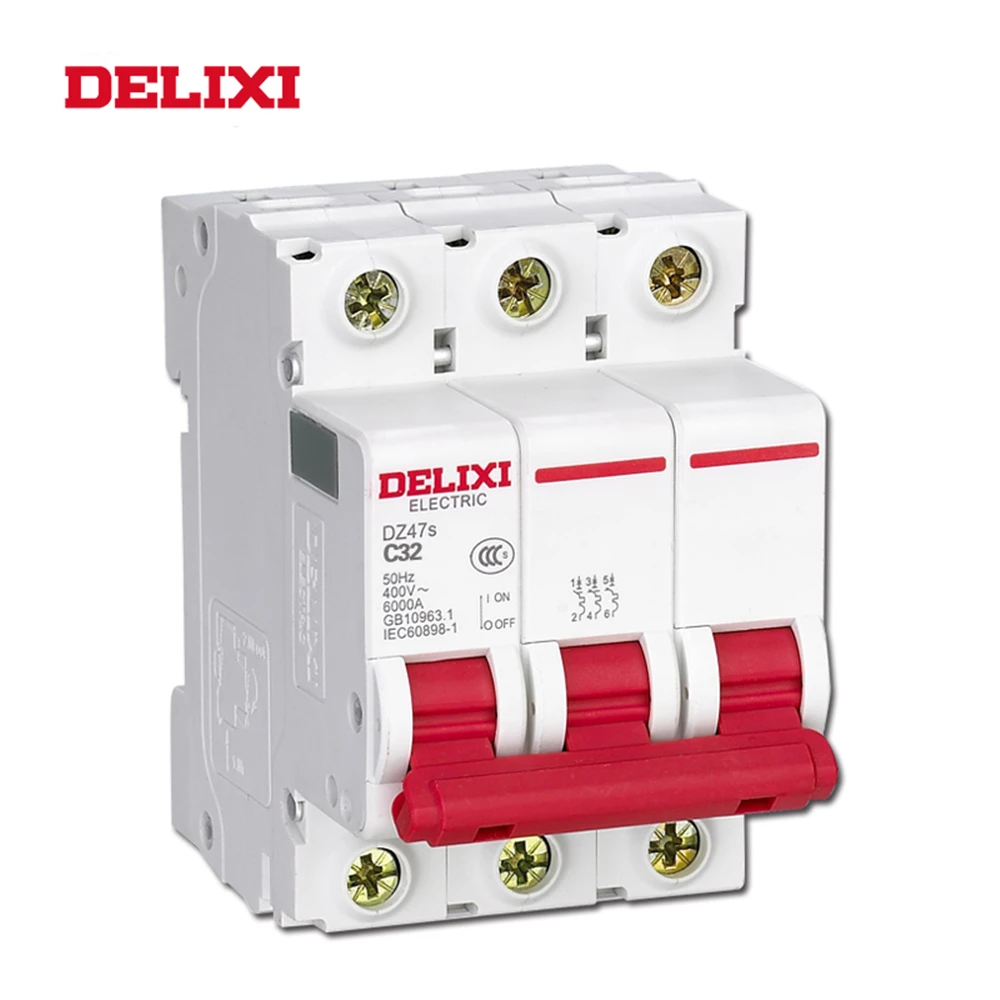 Миниатюрный автоматический выключатель DELIXI DZ47s 3P 6 63A монтажный мини MCB на din