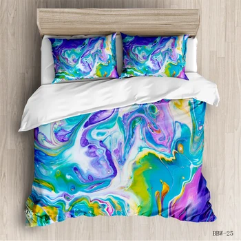 

Colorful Marble Bedding Set Pastel Pink Blue Purple Quicksand Duvet Cover Abstract Art Bed Set Bright Simplicity Three piece