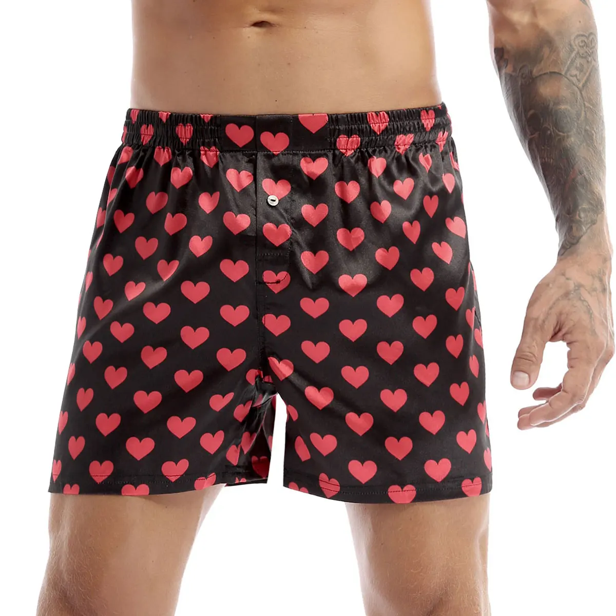 pajama pants men's Men Boxers Shorts Pajamas Sleep Bottoms Underwear Satin Silk Summer Lounge Loose Casual Sports Short Pants Love Heart Print black silk pajamas