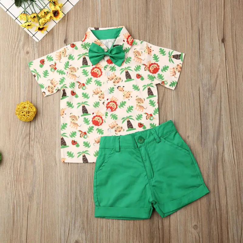 

Baby Boy boys clothes Gentleman Formal Suit Set 2019 Toddler Kids Lions Tiger Short Sleeve Shirt Shorts Summer Outfits 2PCs