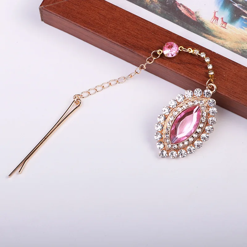 High Quality Red Pink Elegant India Style Crystal Hairpin Clips Forehead Pendant Jewelry Bride Noiva Bridal Wedding Headwear