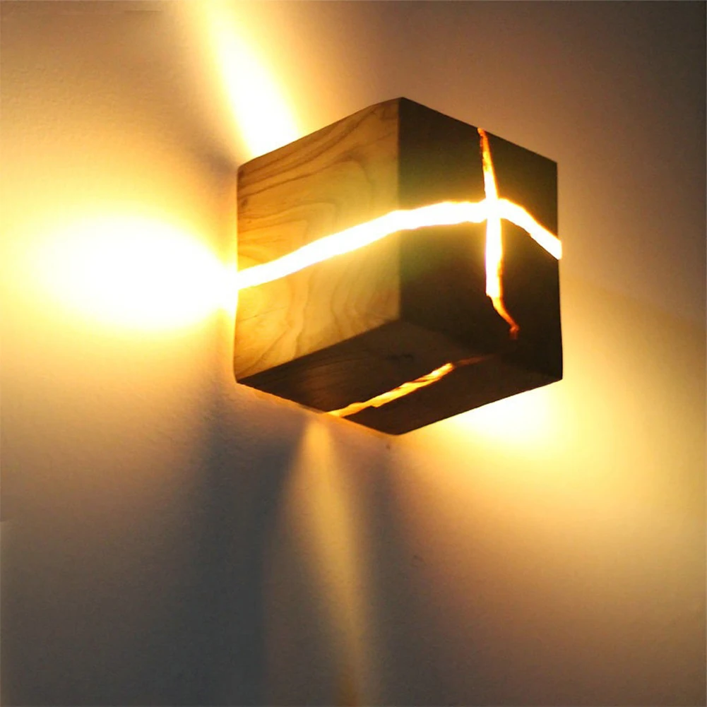 

Gift Aisle Led Indoor Home Bedroom Random Crack Decorative Living Room Wall Lamp Light Fixtures Square Bedside Wooden