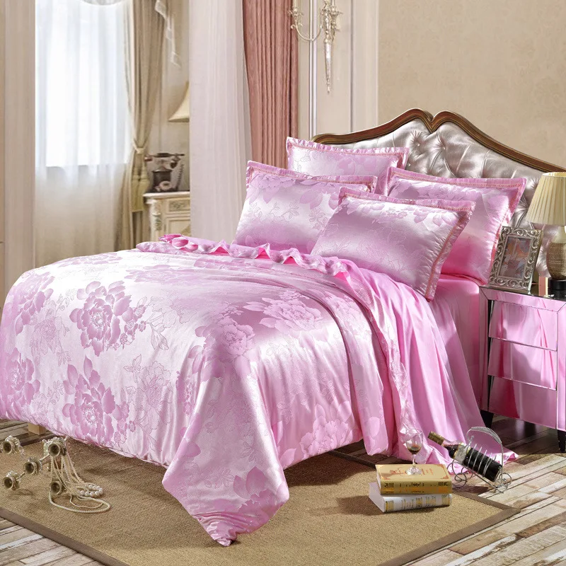 Новинка, европейский стиль, хлопок, сатин, жаккардовый Комплект постельного белья, четыре предмета, Дворцовый стиль, свадебное украшение - Цвет: Pink