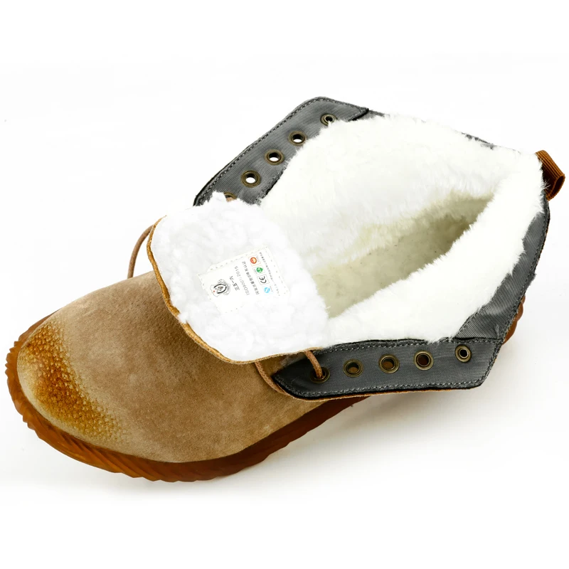 Кожаные защитные ботинки для мужчин и женщин; зимняя теплая обувь из толстого пуха со стальным носком; нескользящая Рабочая обувь